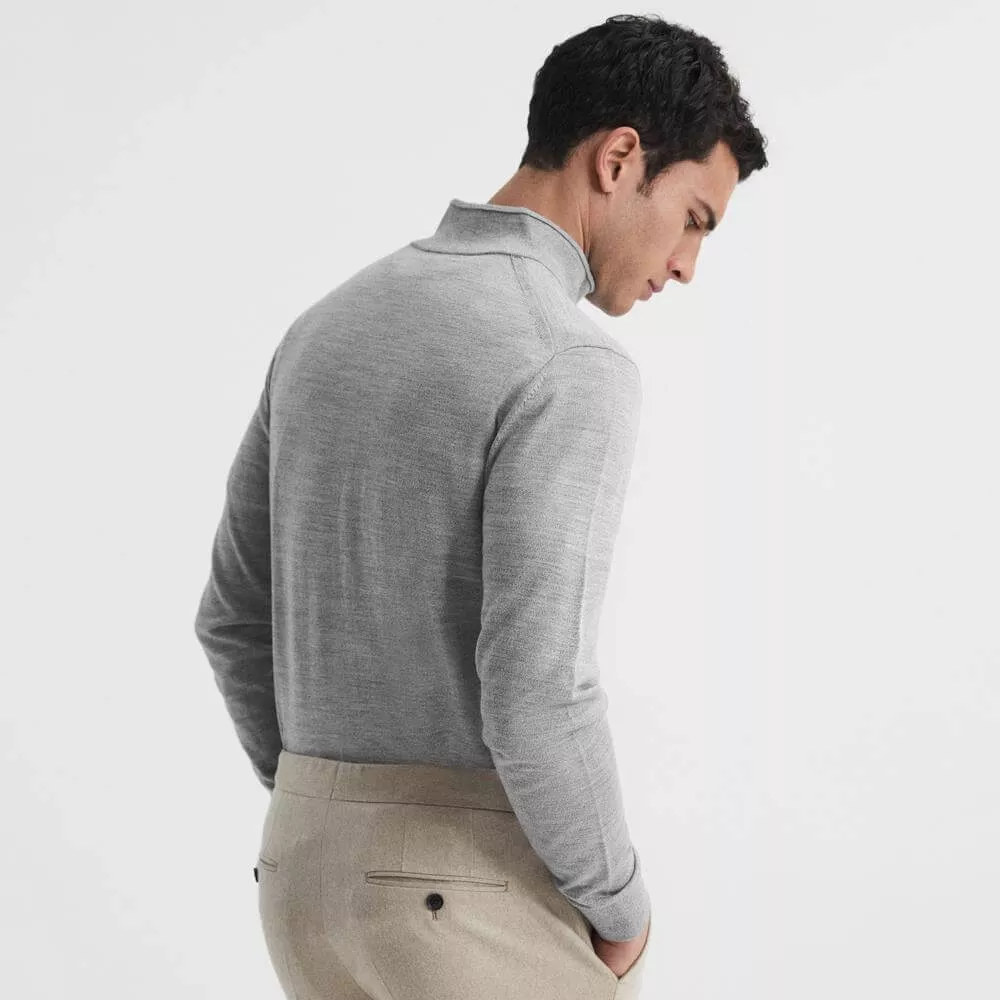REISS BLACKHALL Merino Wool Zip Neck Ribbed Jumper
